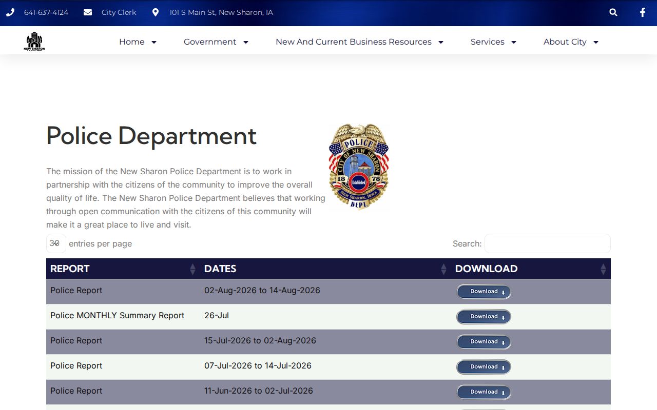Mahaska County multi-day arrest research showing New Sharon police report date ranges