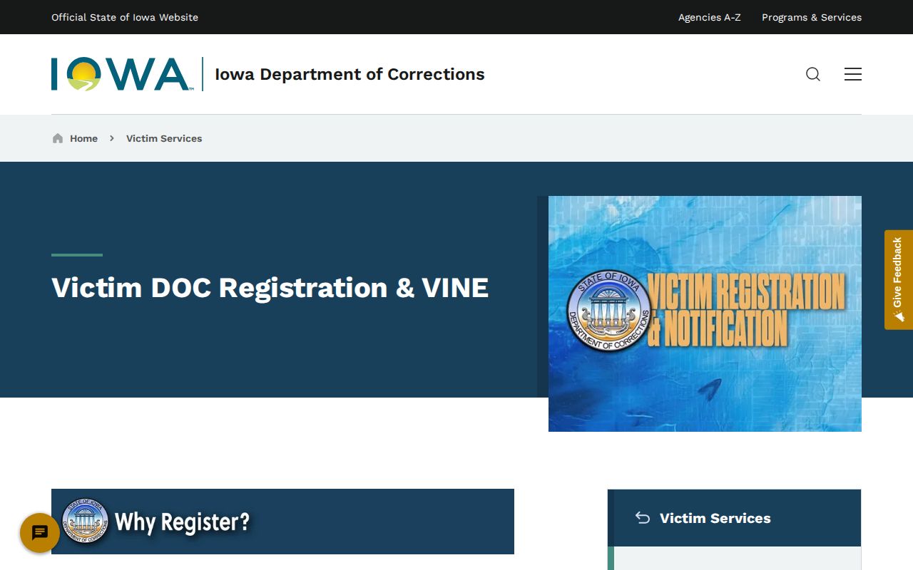 Mahaska County VINELink check information showing county jail and Iowa DOC coverage