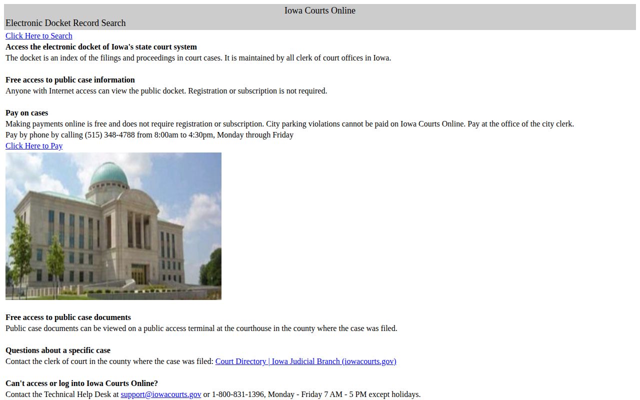 Iowa Courts Online public docket interface