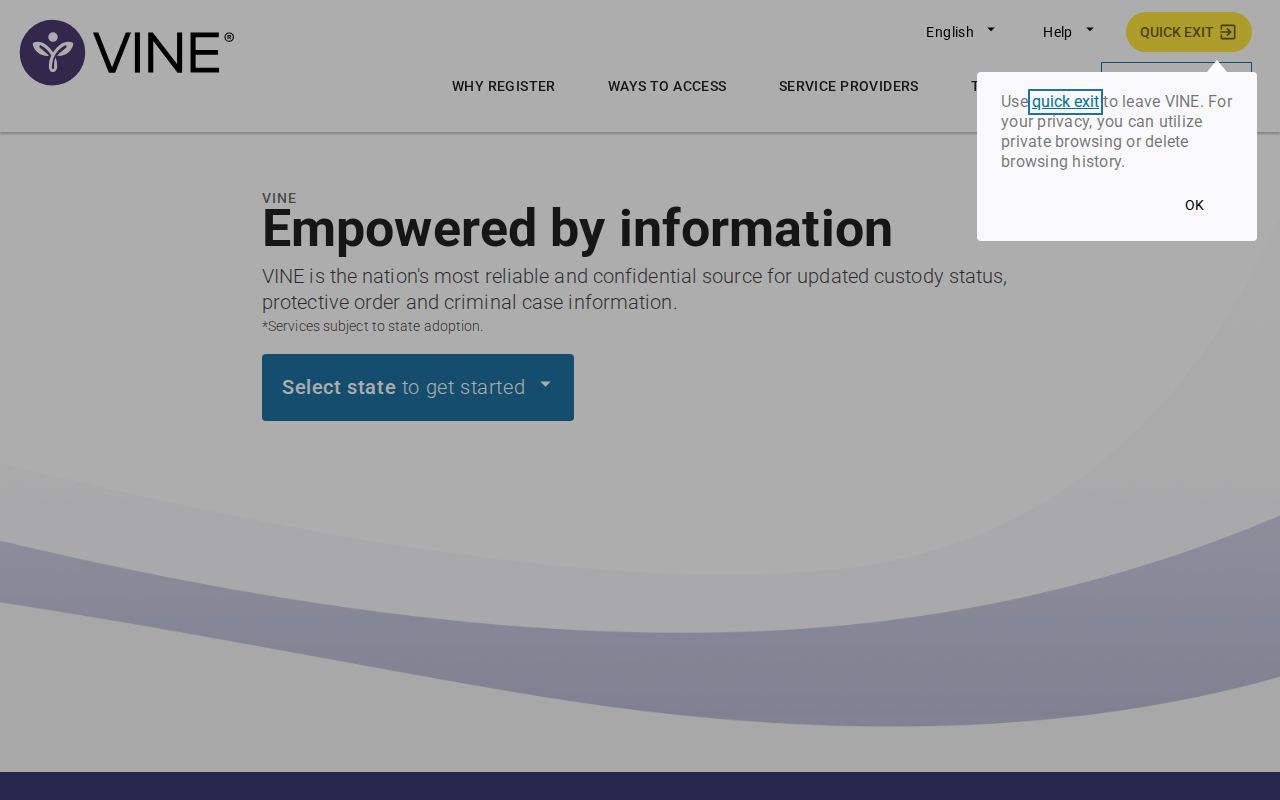 Mahaska County VINELink alert registration public entry screen