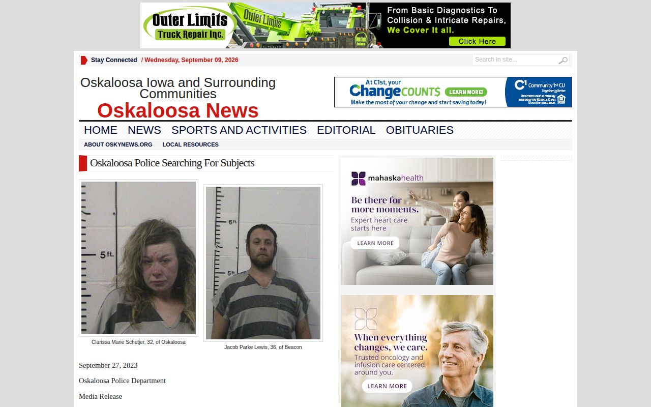 Oskaloosa News warrant report