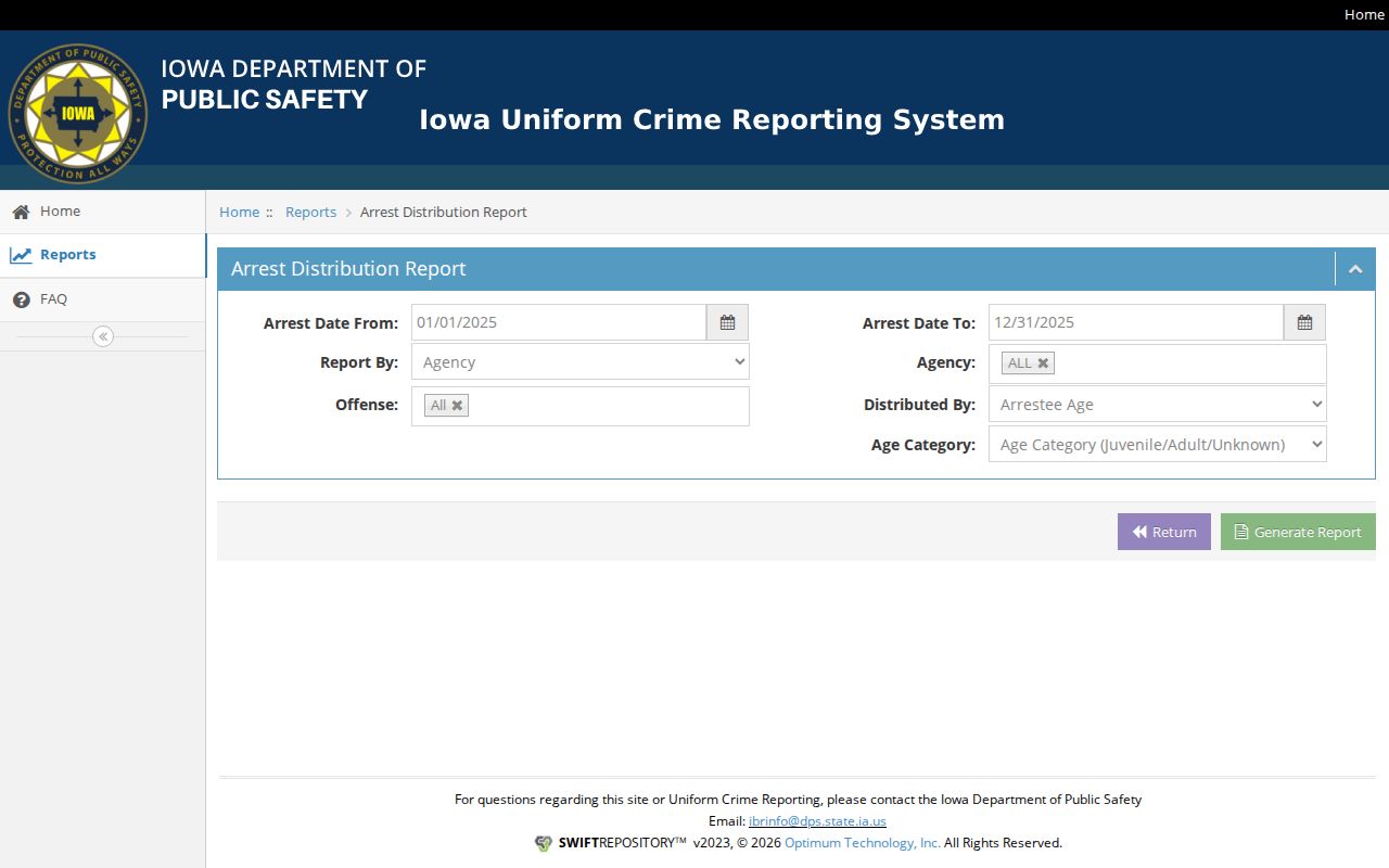 Iowa Arrest Distribution Report filters