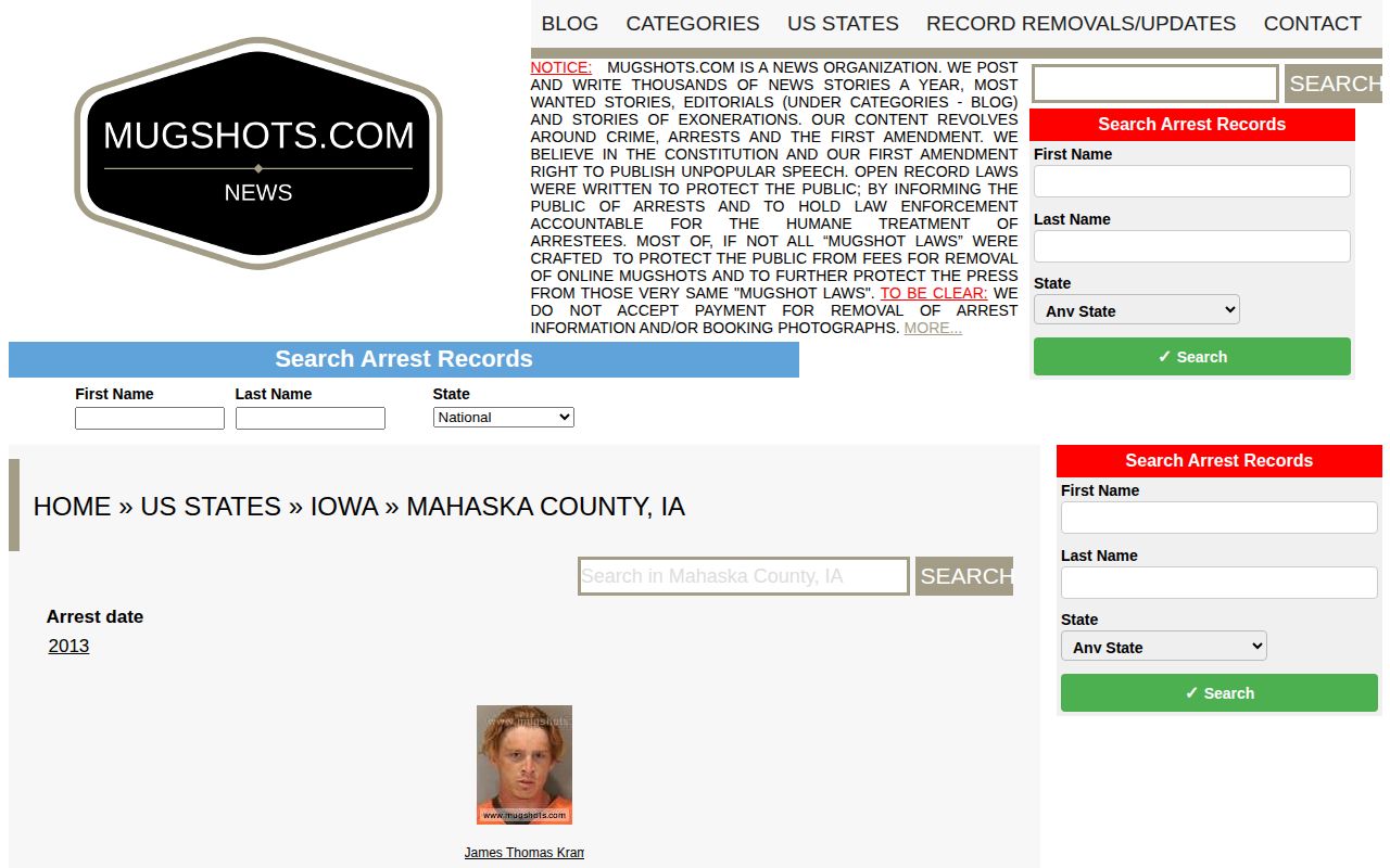 Unofficial Mahaska County mugshot-site navigation